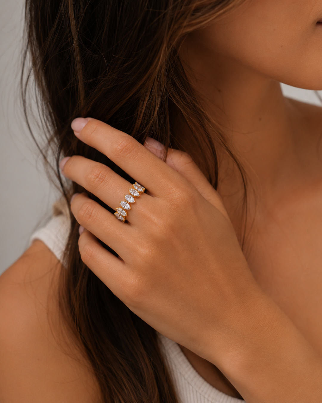 Gold Stainless Steel Halo Ring For Women