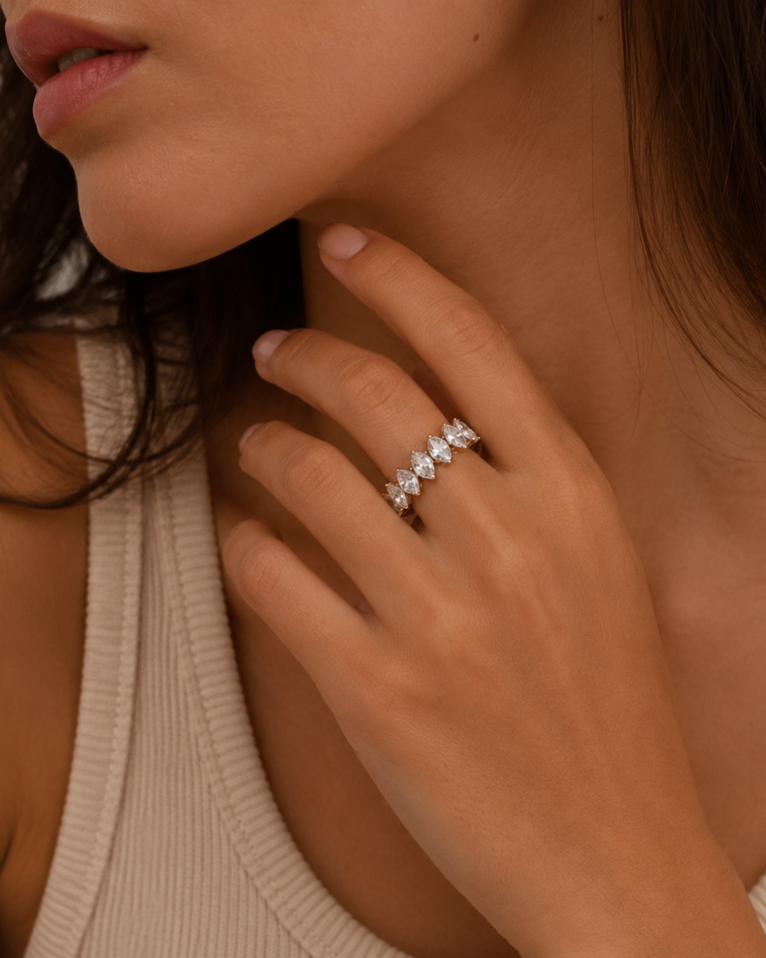 Gold Stainless Steel Halo Ring For Women