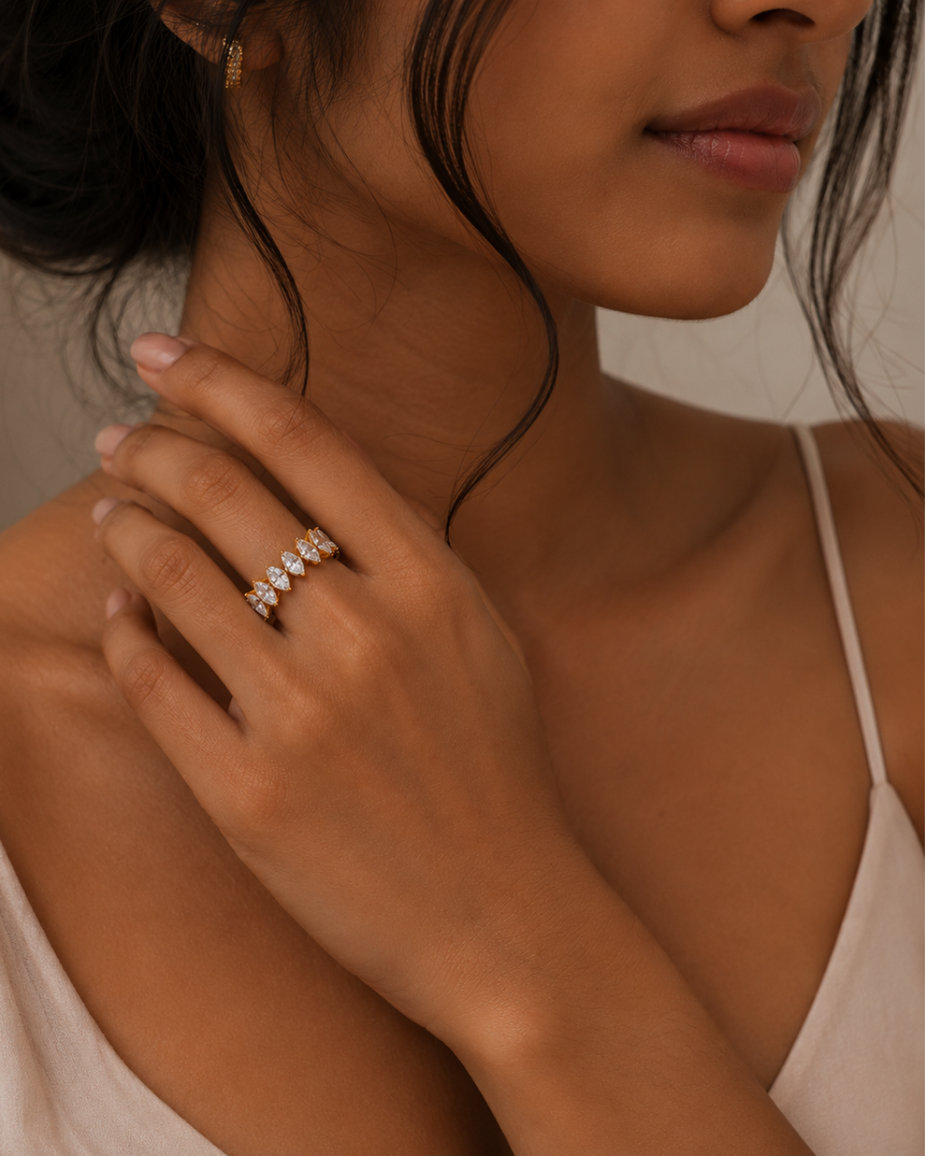 Gold Stainless Steel Halo Ring For Women