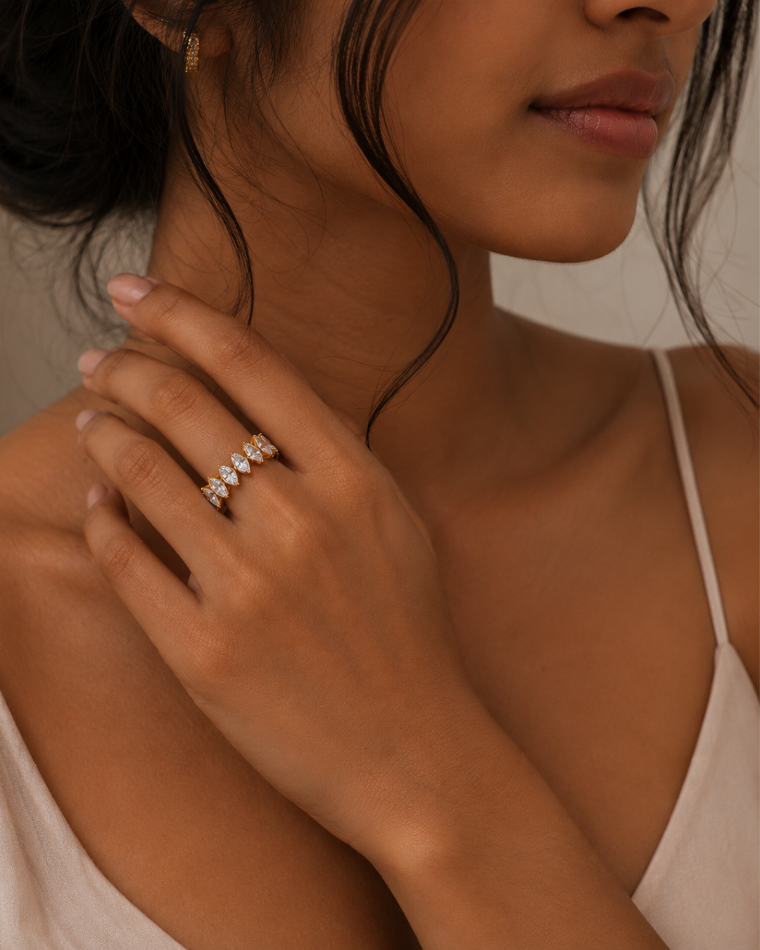 Gold Stainless Steel Halo Ring For Women
