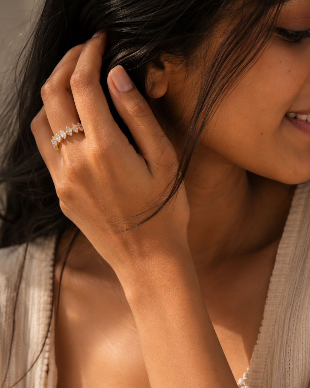 Gold Stainless Steel Halo Ring For Women