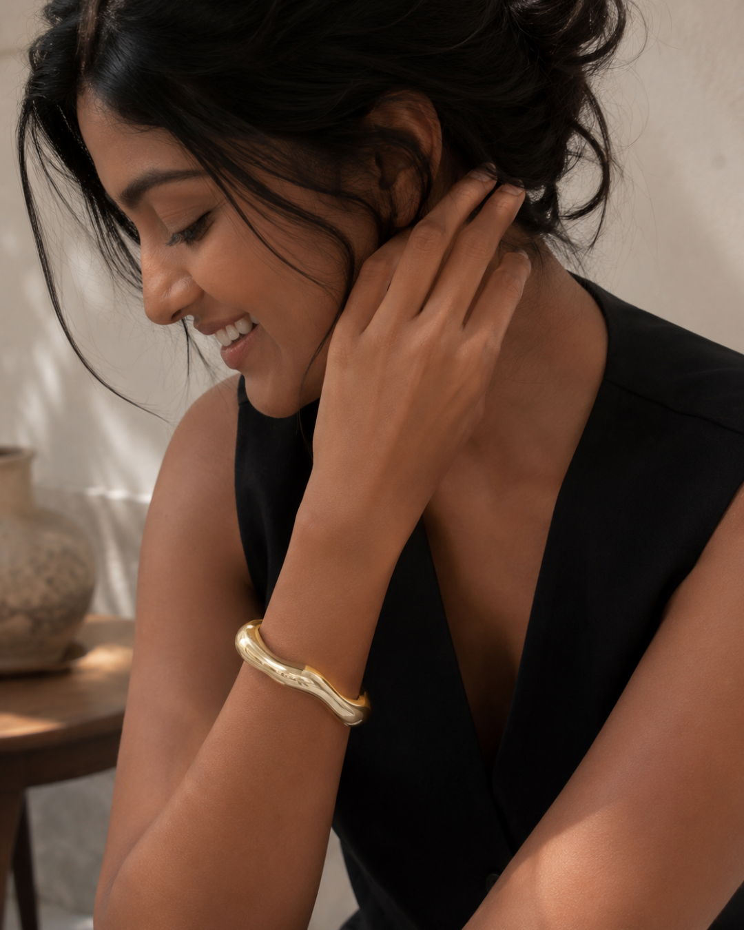 Gold Stainless Steel Minimal Smooth Bangle For Women
