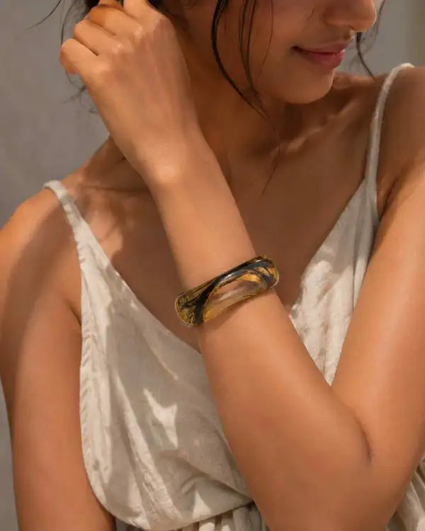 Gold Steel 18K Plated Marbled Aura Bangle For Women