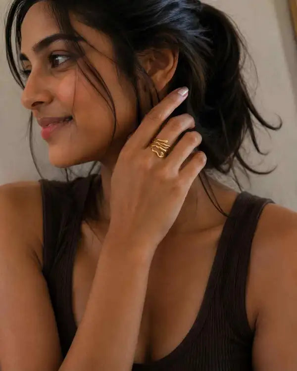 Gold Stainless Steel Overlapping Fold Ring For Women