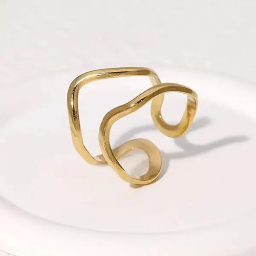 Gold 18K Plated Steel Abstract Open-Form Ring For Women
