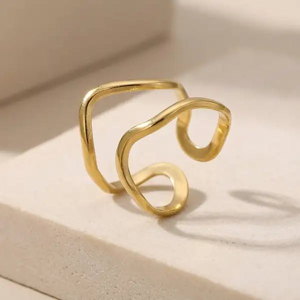 Gold 18K Plated Steel Abstract Open-Form Ring For Women