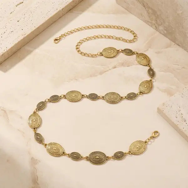 Gold 18K Plated Steel Antique Orbit Waist Chain For Women