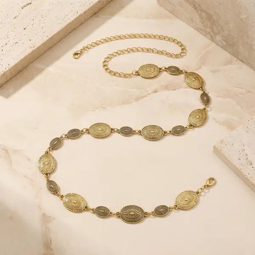 Gold 18K Plated Steel Antique Orbit Waist Chain For Women