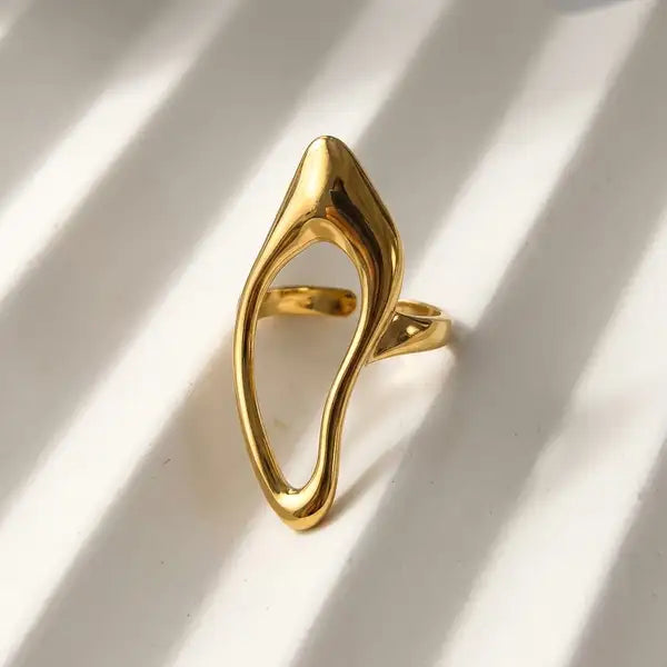 Gold Steel 18K Plated Auralis Flow Open Ring For Women