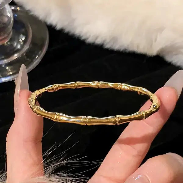 Gold Stainless Steel Articulated Bamboo Bracelet For Women