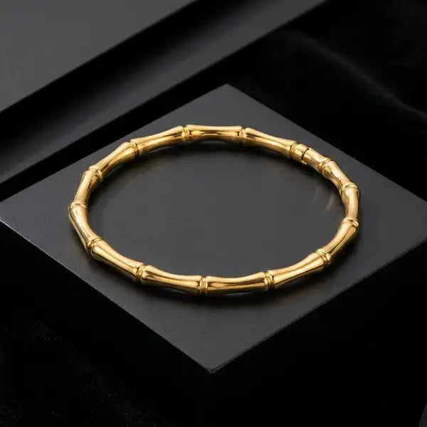 Gold Stainless Steel Articulated Bamboo Bracelet For Women