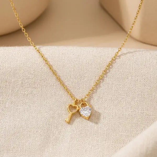 Gold Steel 18K Plated Cipher Heart Necklace For Women