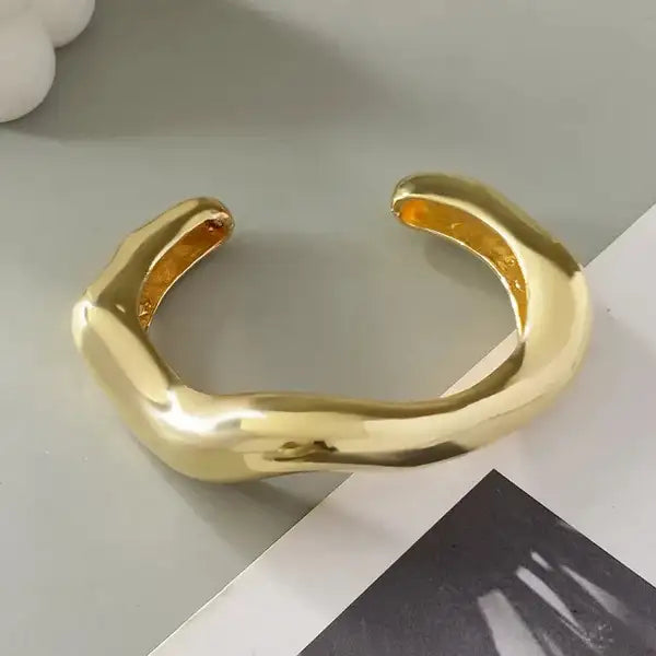 Gold Stainless Steel Minimal Smooth Bangle For Women