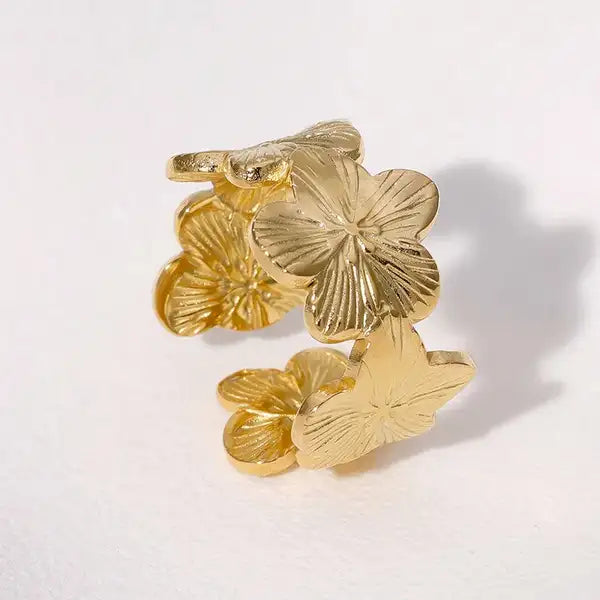 Gold 18K Plated Steel Botanical Relief Ring For Women