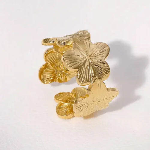 Gold 18K Plated Steel Botanical Relief Ring For Women