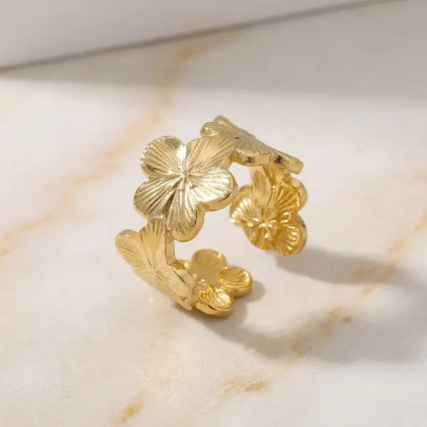 Gold 18K Plated Steel Botanical Relief Ring For Women