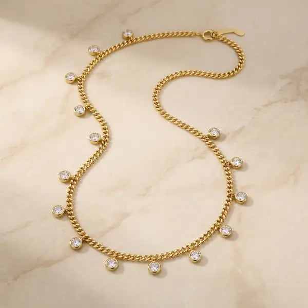 Gold Steel 18K Plated Halo Drift Necklace For Women