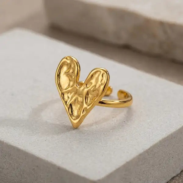 Gold Steel 18K Plated Heart Shaped Open Ring For Women