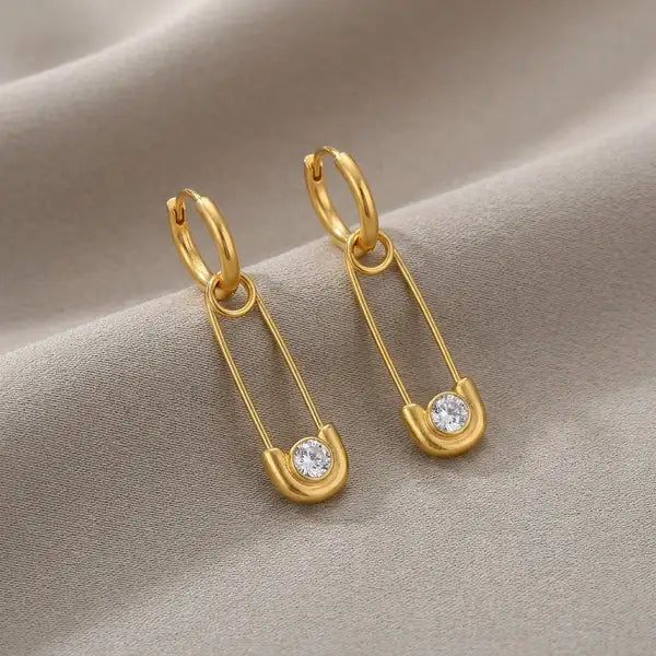 Gold 18K Plated Steel Vertical Drop Earrings For Women