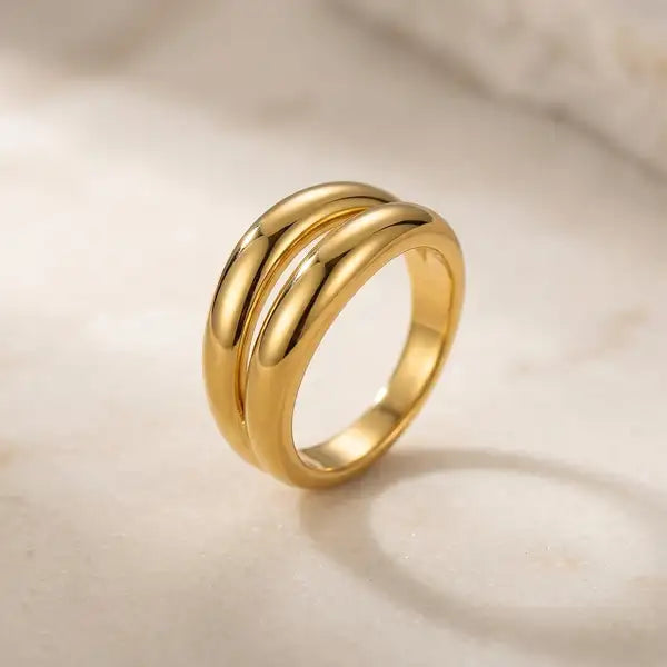 Gold 18K Plated Steel Layered Curve Ring For Women