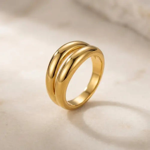 Gold 18K Plated Steel Layered Curve Ring For Women