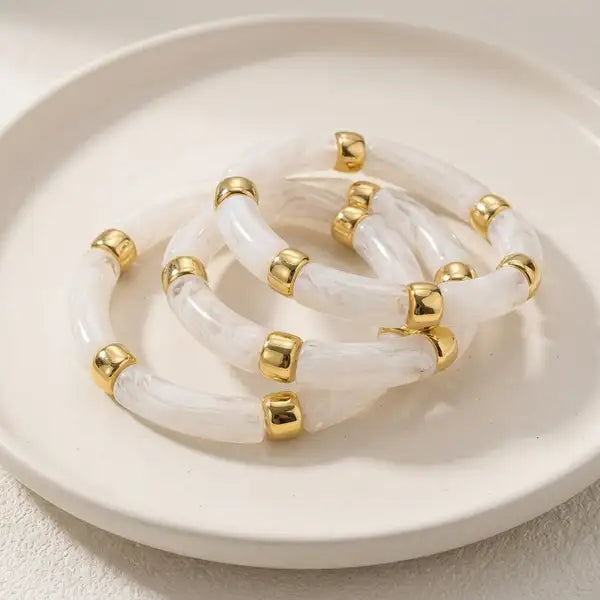 Gold Stainless Steel Geometric Arc Bangles For Women (Pack of 3)