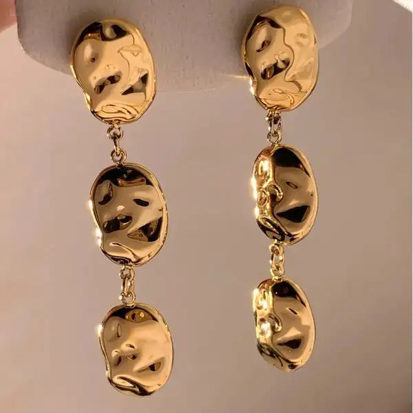 Gold Steel 18K Plated Molten Drop Earrings For Women