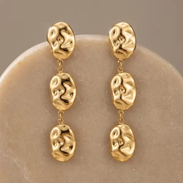 Gold Steel 18K Plated Molten Drop Earrings For Women