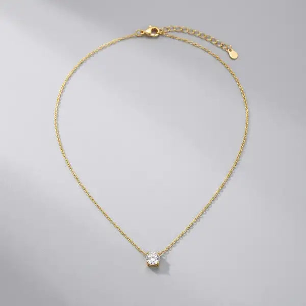 Gold Steel 18K Plated Zircon Pendant Necklace For Women