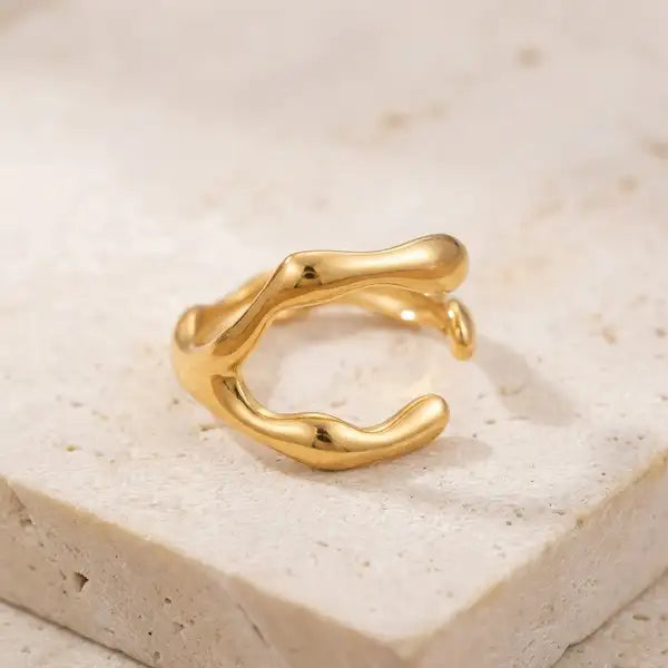 Gold Stainless Steel Sculptural Flow Ring For Women