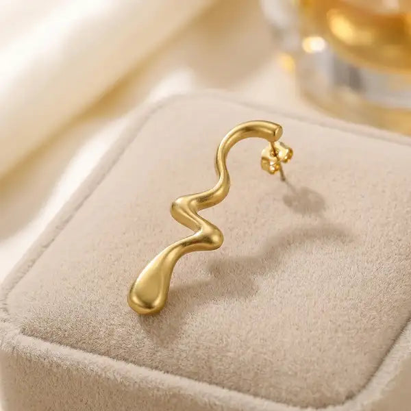 Gold Steel 18K Plated Ripple Flow Earrings For Women