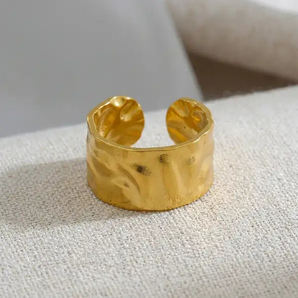 Gold 18K Plated Steel Open Sculpt Flow Ring For Women