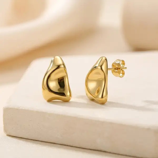 Gold 18K Plated Steel Wave Stud Earrings For Women