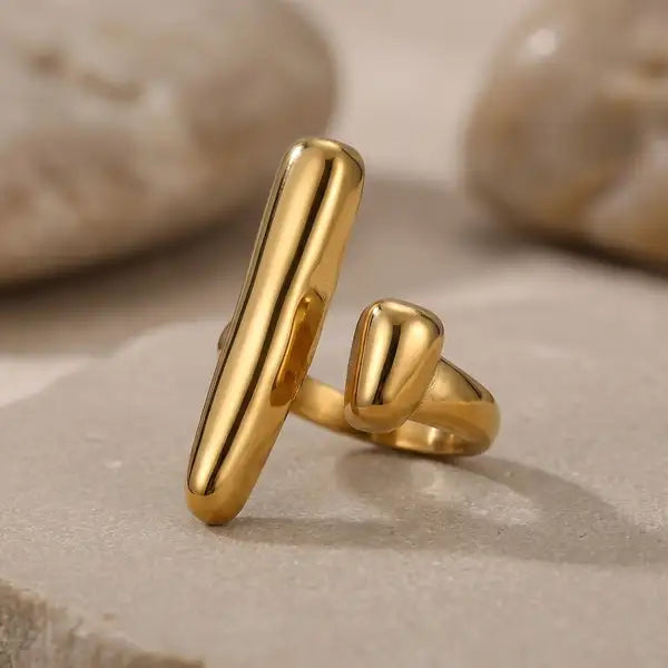 Gold 18K Plated Steel Sculpted Curve Ring For Women
