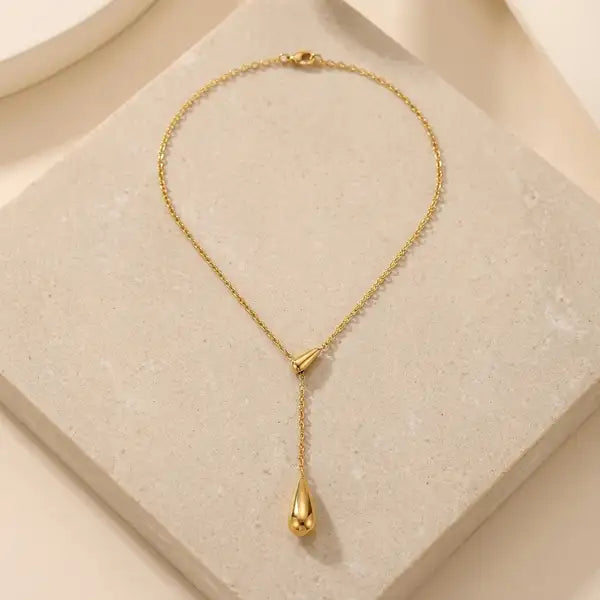 Gold 18K Plated Steel Solitaire Drop Necklace For Women
