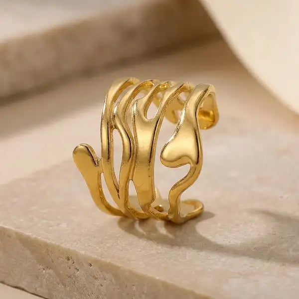 Gold Stainless Steel Overlapping Fold Ring For Women