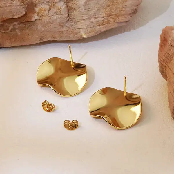 Gold Steel 18K Plated Stud Earrings For Women